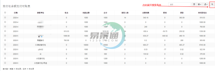 极悦注册景区分销系统：旅行社余额支付对帐表